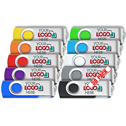 Custom Swivel USB Flash Drive 128MB Promotional Product Personalized with Your Logo - Bulk USB 2.0 - Customizable 50 Pack - size: 128MB