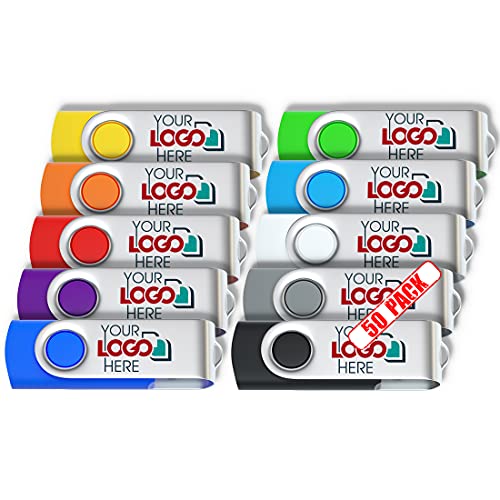 Custom Swivel USB Flash Drive 256MB Promotional Product Personalized with Your Logo - Bulk USB 2.0 - Customizable 50 Pack - size: 256MB