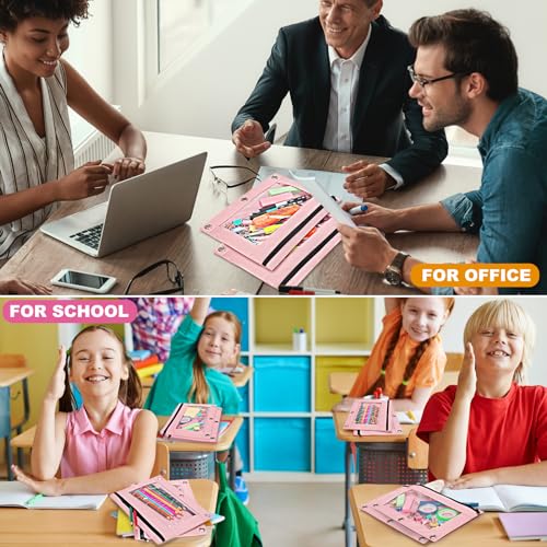 Pencil Pouch for 3 Ring Binder, 2 Pack Pencil Bags with Zipper, Pink Pencil Case for Classroom School Office Supplies, Large Sturdy and Durable Cloth Pencil Pocket for 3 Holder Binder - color: Pink