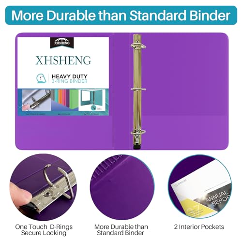 XHSHENG 1 Inch Binders 3 Ring,One Touch Easy Open D-Rings,Letter Size | 1 In Three Ring Binders,with 2 Pockets, Holds 225 Sheets 8.5x11 inch Papers, View Binders for School Supplies - size: 6 Pack 1 inch