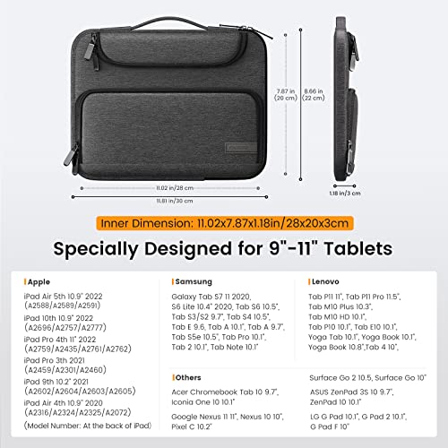 MoKo 9-11 Inch Tablet Sleeve Bag with Double Pockets | Fits iPad Air 5/4th 10.9-inch, iPad Pro 11-inch, iPad 9/8th 10.2-inch, iPad 10th 10.9-inch and Tab S8/S9 11-inch, Black&Gray - color: Black & Gray, style: 9-11 Inch