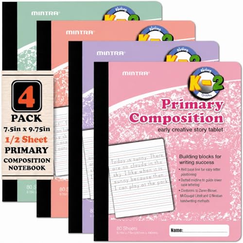 Mintra Office Primary Ruled Composition Books (Primary Ruled - Pastel - Full Sheet, 4 Pack) - color: Primary Ruled - Pastel - Full Sheet, size: 4 Pack