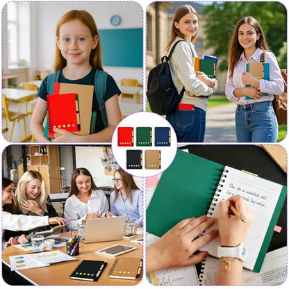5 Pack Spiral Notebooks with Pen Set, 60 Sheets/120 Pages Lined Small Pocket Notebook and Pen Set Bulk Journals with Sticky Notes for Business Office School, 5 Colors (5)