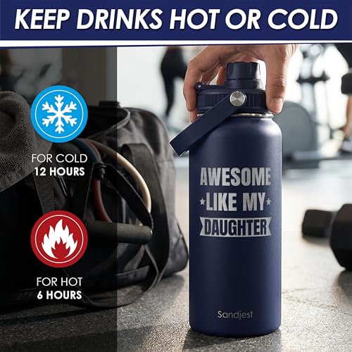 Dad Gift from Daughter, Insulated Stainless Steel Water Bottle 32oz, Awesome Like My Daughter, Vacuum Chug Lid Travel Tumbler for Men Dad, Gift for Birthday Christmas Fathers Day - color: Dad 5