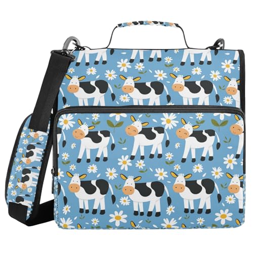 3 Ring Zipper Binder With Shoulder Strap Documents Storage Organizer Animal Dog - color: Floral Cow