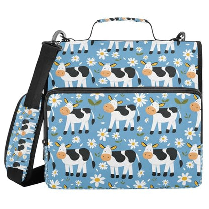 3 Ring Zipper Binder With Shoulder Strap Documents Storage Organizer Animal Dog - color: Floral Cow