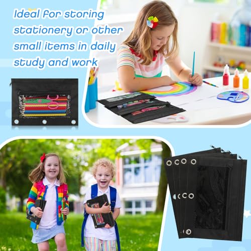 Zhehao 200 Pcs Pencil Pouches for 3 Ring Binder, Bulk Zipper Pencil Pouch Pen Case with Mesh Window Cloth Double Pocket 3 Hole Bag for Storing School Office Supplies (Classic) - color: Classic