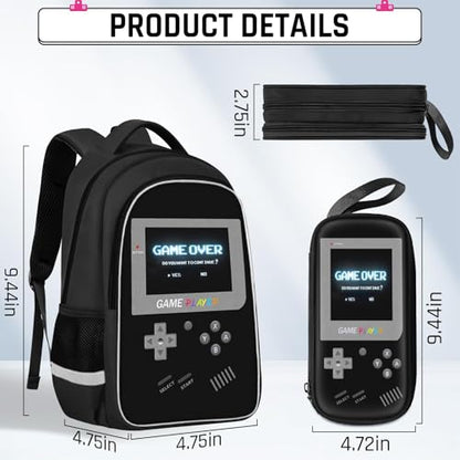 Backpack for School Boys,3pcs Boys Backpack and Lunch Box Set for Elementary Middle School, 17″ Video Game Bookbag for Ages 6-18 Kids Children Teens - color: Game Backpack Set-black