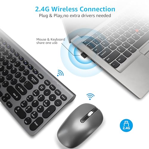 LeadsaiL Wireless Keyboard and Mouse Combo, Wireless USB Mouse and Computer Keyboard Set, Compact and Silent for Windows Laptop, Desktop, PC- Grey - color: Gray