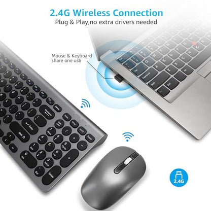 LeadsaiL Wireless Keyboard and Mouse Combo, Wireless USB Mouse and Computer Keyboard Set, Compact and Silent for Windows Laptop, Desktop, PC- Grey - color: Gray