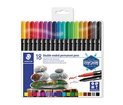 Staedtler Double Ended Permanent Pens, Fine and Ultra-Fine, 18 Colors, 3187 TB18 - size: 1 count (Pack of 18)