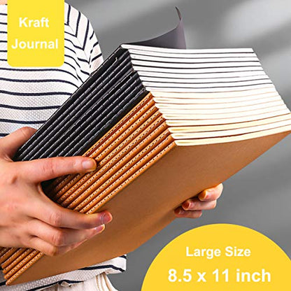 Large Dot Grid Notebook Journals Bulk with Thick Dotted Grid Paper, 60 Pages, 8.5x11 inch, Composition Diary Subject Notebooks Planner for Travelers Students Office, Kraft Journal Set, 12 Pack - style: Dot Grid