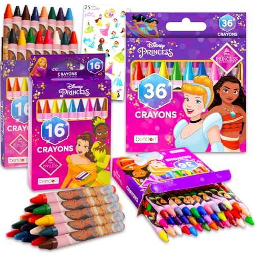 Disney Princess Crayons for Toddlers Ages 1-3 - Bundle with 68 Crayons for Toddlers Featuring Disney Princesses for Party Favors, Goodie Bags, More | Disney Princess Crayon Set