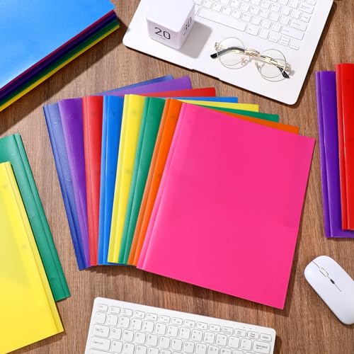 Cholemy 72 Packs Pocket Folders with Prongs Heavy Duty Plastic Folder with Business Card Slot 3 Prong Fasteners for School Office (Cute) - color: Cute