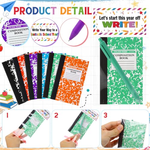 24 Sets Mini Composition Notebook and Ballpoint Pen Bulk Back to School Gifts 3.4 x 4.7'' Small Pocket Notebooks Marble Memo Notepad with Bag for Classroom Reward Student Teacher