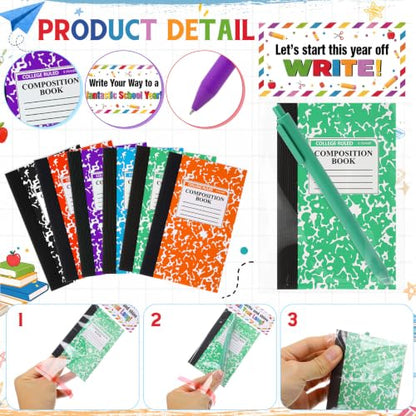 24 Sets Mini Composition Notebook and Ballpoint Pen Bulk Back to School Gifts 3.4 x 4.7'' Small Pocket Notebooks Marble Memo Notepad with Bag for Classroom Reward Student Teacher