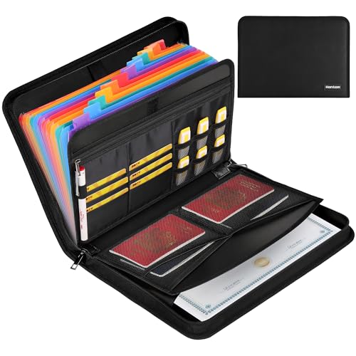 Hontom Accordion File Organizer with 5200℉ Heat Insulated, Fireproof Document Organizer with Handle, Business Home Portable Fireproof Safe File Folder with Zipper (13 Pocket，Colorful, Black) - style: 13 pocket，Colorful