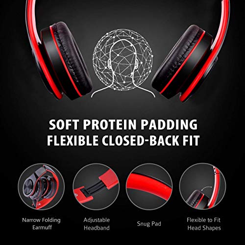 Wireless Headset with Mic, Foldable Bluetooth Headphone with 3.5mm Audio Jack, Built-in Noise Cancelling Microphone, Support for Plug-in Card, for PC, Phone(Black)