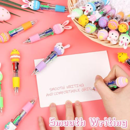CCINEE 24pcs Easter Mini Multicolor Ballpoint Pen, Cute Easter Egg Bunny Retractable Writing Pen Bulk 4-in-1 Stationery Pens for Spring Gifts Classroom Prize Party Favor - color: White