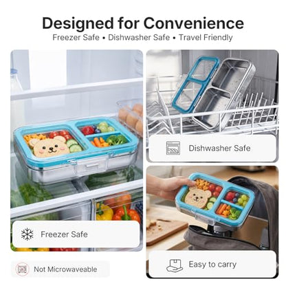 Leak-Resistant 18/8 Stainless Steel Bento Lunch Box Kids 7+ and Adults | 2 Swappable Style Accessories, BPA-Free Tritan Lid, Dishwasher Safe, School, Office & Travel - color: Blue