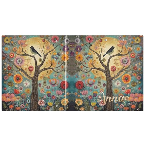 Custom Tree of Life 3 Ring Binder 1.5" Round Ring Binders Personalized Name View Binder with 200 Sheet for School Supplies Women Men Office, 1 Pack - color: Custom Tree and Birds