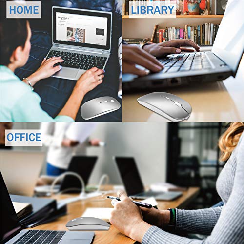 Bluetooth Wireless Mouse for MacBook Air Mac Pro Laptop Computer iPad Pad PC Laser Optical Rechargeable Mini Slim Silent Mouse Widely Used Desktop Hp iMac (Silver) - color: Silver