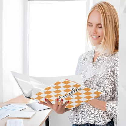 Custom 3 Ring Binder 1.5 Inch Round Rings Orange Checkered Personalized Name Binders Organizer Fashion View Binder with 2 Pockets for School Office Supplies - color: Multi12
