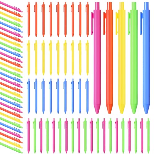 Fulmoon 50 Pcs Ballpoint Pens Bulk Retractable Comfortable Writing Pens Cute Christmas Supplies in Medium Point 1.0 mm for Teacher Office Home Baby Shower (Neon Color,Black Ink) - color: Neon Color, size: 1 Count (Pack of 50)