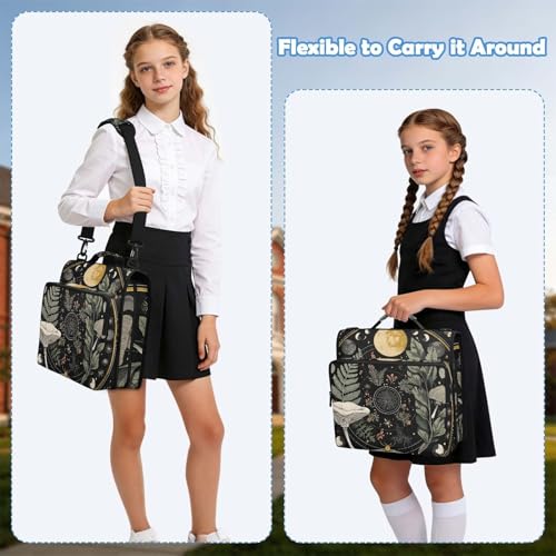 Moons Botanical Plants 3 Ring Zipper Binder Bag with Laptop Pockets and Shoulder Strap Tote Binders Organizer Case for School Office - color: Botanical