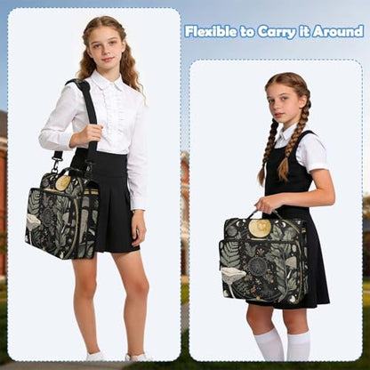 Moons Botanical Plants 3 Ring Zipper Binder Bag with Laptop Pockets and Shoulder Strap Tote Binders Organizer Case for School Office - color: Botanical