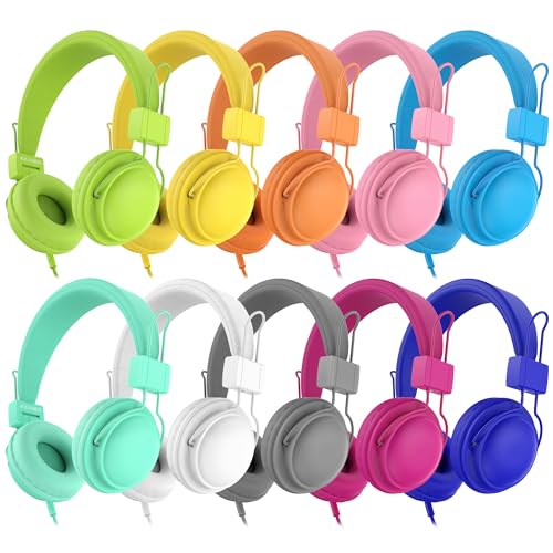 AILIHEN Kids Headphones Bulk 20-Pack for Classroom K-12, School Headphones with Microphone & 85dB Volume Limited & Sharing & Stickers, 3.5mm Jack for Chromebook, Computer, Laptop (Multicolor) - color: Multicolor 10