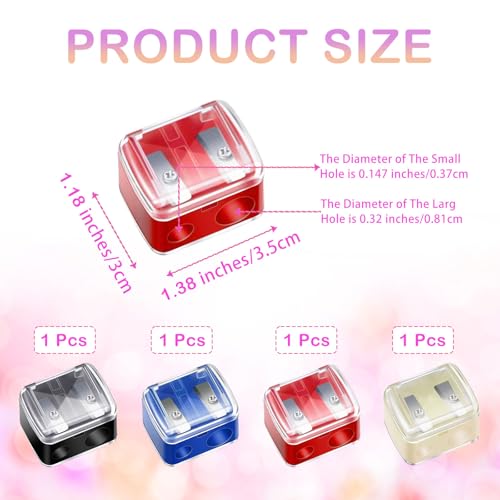 Makeup Pencil Sharpener, 4 Pack Dual Hole Cosmetic Pencil Sharpener for Lip Liner Eyeliner and Brow Pencils, Cosmetic Manual Tools for Women and Makeup Artists,Stainless Steel Blades and Plastic Cover - color: ‎black, Red, White, Blue