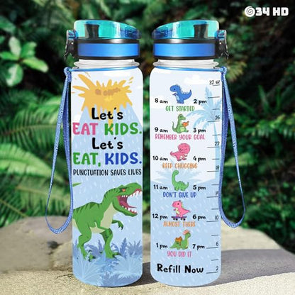 34HD 32oz Dinosaur Water Bottle with Time Marker, BPA Free Water Bottle with Fruit Strainer, Funny Mamasaurus Gifts, T Rex Mom Bottle, Cute Dino Hydration Bottle Christmas Gift - color: Dino Mom