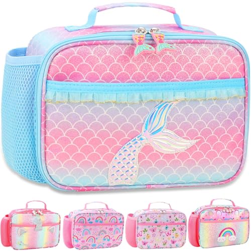 RHCPFOVR Kids Lunch Bag - Insulated Lunch Box for Boys Girls,Washable Lunch Bag and Reusable Toddler Leak-proof Lunchbox for School and Daycare - color: Blue and Pink Mermaid Tail