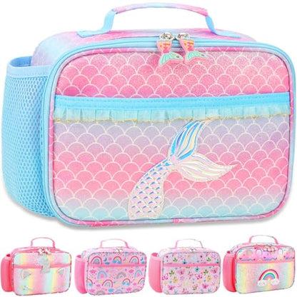 RHCPFOVR Kids Lunch Bag - Insulated Lunch Box for Boys Girls,Washable Lunch Bag and Reusable Toddler Leak-proof Lunchbox for School and Daycare - color: Blue and Pink Mermaid Tail