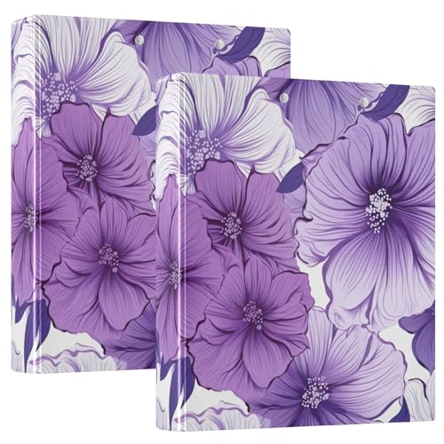 Emelivor Watercolor Flowers Purple White 3 Ring Binder 1.5 Inch Rings View Binders Holds 200 Sheets Three Ring Binder for Letter Size Paper Binder Organizer for School Supply Office Home, 2 Pack - color: Watercolor Flowers Purple White