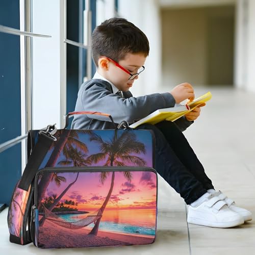 3 Ring Zipper Binder Pink Sunset Ocean Beach Binders Bag with Shoulder Strap 500 Sheets Paper Organizer Trapper Keeper Documents Storage File Folder for School Office - color: A495