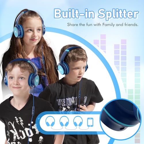 ADOOPE Kids Headphones with Safe 85dB/94dB Volume Limiter for Child/Teens, Foldable HD Stereo Sound Headset for Kindle Kids/fire Tablet/iPad/Laptop, Headphones with Microphone - color: Blue
