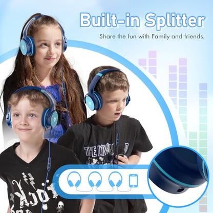 ADOOPE Kids Headphones with Safe 85dB/94dB Volume Limiter for Child/Teens, Foldable HD Stereo Sound Headset for Kindle Kids/fire Tablet/iPad/Laptop, Headphones with Microphone - color: Blue