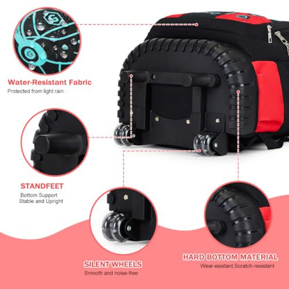 Bevalsa Rolling Backpack for Boys,Cool Luminous Gamer Roller School Backpacks with Lunch Box & Pencil Case,Kids Wheeled Schoolbag Bookbag with Wheels for Kindergarten Elementary School Travel - color: Red