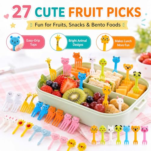 Set of 49 Lunch Box Accessories, Includes 18 Silicone Lunch Box Dividers Cupcake Liners, 4 Mini Ketchup Bottle Condiment Squeeze Bottles Sauce Containers for Bento Box, 27 Food Picks Fruit Toothpicks