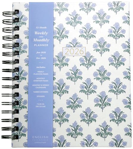 WORLD TRAVELER 2026 Planner Weekly & Monthly Hardcover Spiral Agenda | Hardcover Spiral Lay-Flat Binding, Weekly and Monthly Planning Pages, January to December 2026, 7x8.75 Compact Format - color: Blue/Black Print