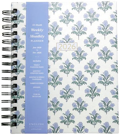 WORLD TRAVELER 2026 Planner Weekly & Monthly Hardcover Spiral Agenda | Hardcover Spiral Lay-Flat Binding, Weekly and Monthly Planning Pages, January to December 2026, 7x8.75 Compact Format - color: Blue/Black Print