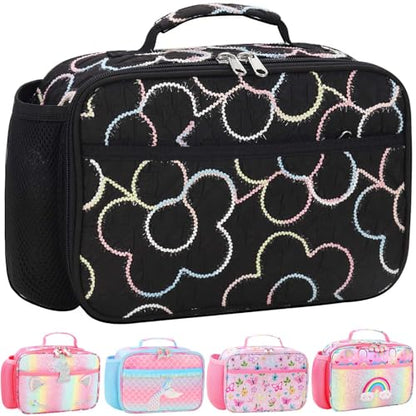 RHCPFOVR Kids Lunch Bag - Insulated Lunch Box for Boys Girls,Washable Lunch Bag and Reusable Toddler Leak-proof Lunchbox for School and Daycare - color: Black embroidered flowers