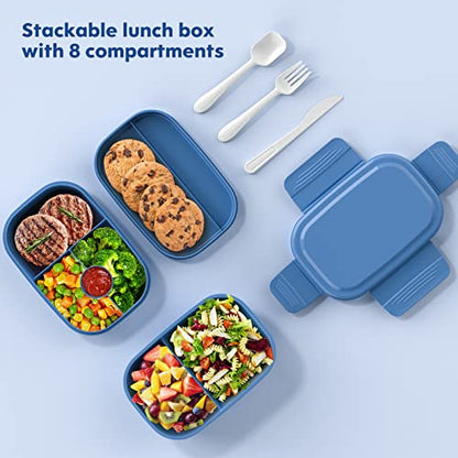 HOMETALL Stackable Bento Box Adult Lunch Box, Large Capacity 1900ml Lunchbox with Utensil Set, Leak-Proof for Dining Out, Work, Picnic, School - color: Dark Blue