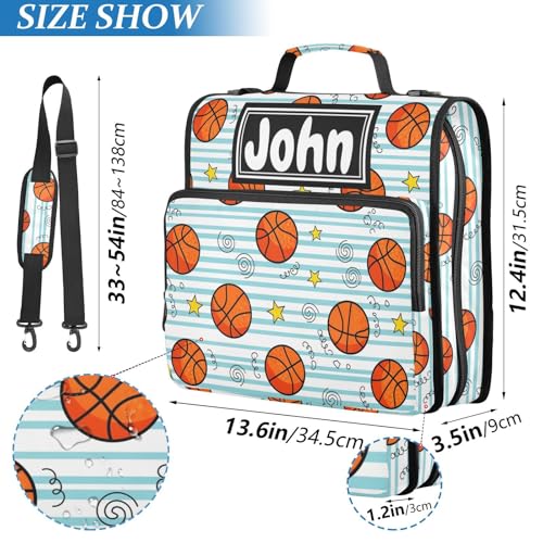 Basketball Stars Print Custom Zipper Binder Bag 3 Ring with Shoulder Strap & Handle Personalized Binder Bag Expandable File Folder for School - color: Multi-basketball Stars