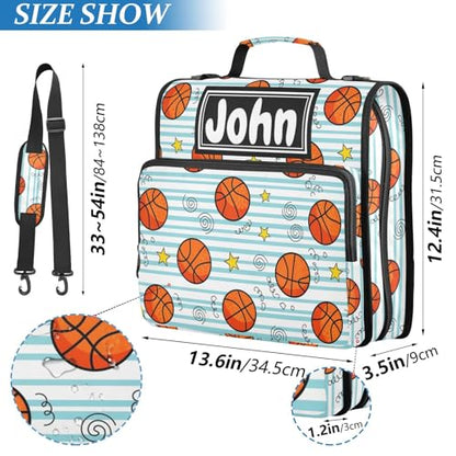 Basketball Stars Print Custom Zipper Binder Bag 3 Ring with Shoulder Strap & Handle Personalized Binder Bag Expandable File Folder for School - color: Multi-basketball Stars