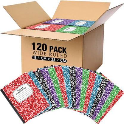 Fulmoon 120 Pack Composition Notebook Bulk 10.12 x 7.2'' Composition Notebook Pack 30 Sheets/60 Pages Marble Covers Notebooks for College School Office Supplies 5 Colors(Wide Ruled) - style: Wide Ruled