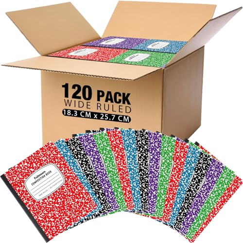 Fulmoon 120 Pack Composition Notebook Bulk 10.12 x 7.2'' Composition Notebook Pack 30 Sheets/60 Pages Marble Covers Notebooks for College School Office Supplies 5 Colors(Wide Ruled) - style: Wide Ruled