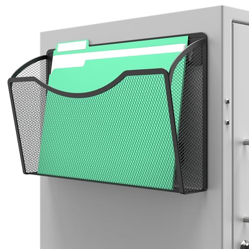 Gawerk Magnetic Wall File Folder, No Drilling Hanging Metal Document Paper Mail Organizer for Office Classroom Home (1 Pocket, Black)